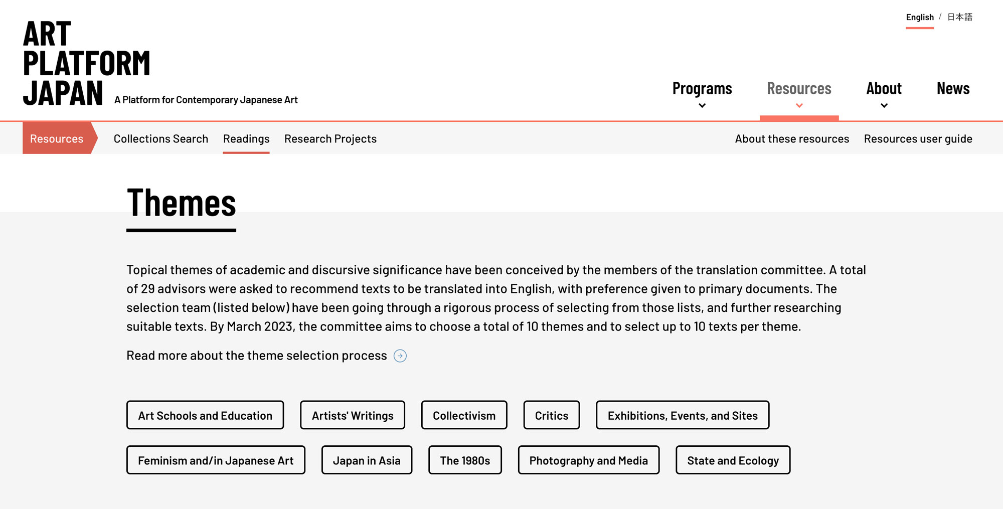 Screen capture of the page that introduces recommended literature by theme on this site